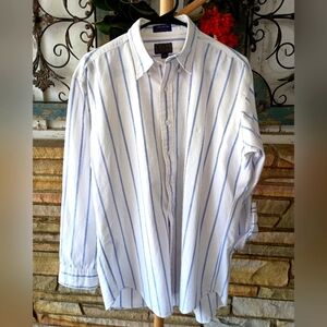 Vintage Chaps Ralph Lauren Classic Blue Striped Women's Button Up Shirt_16